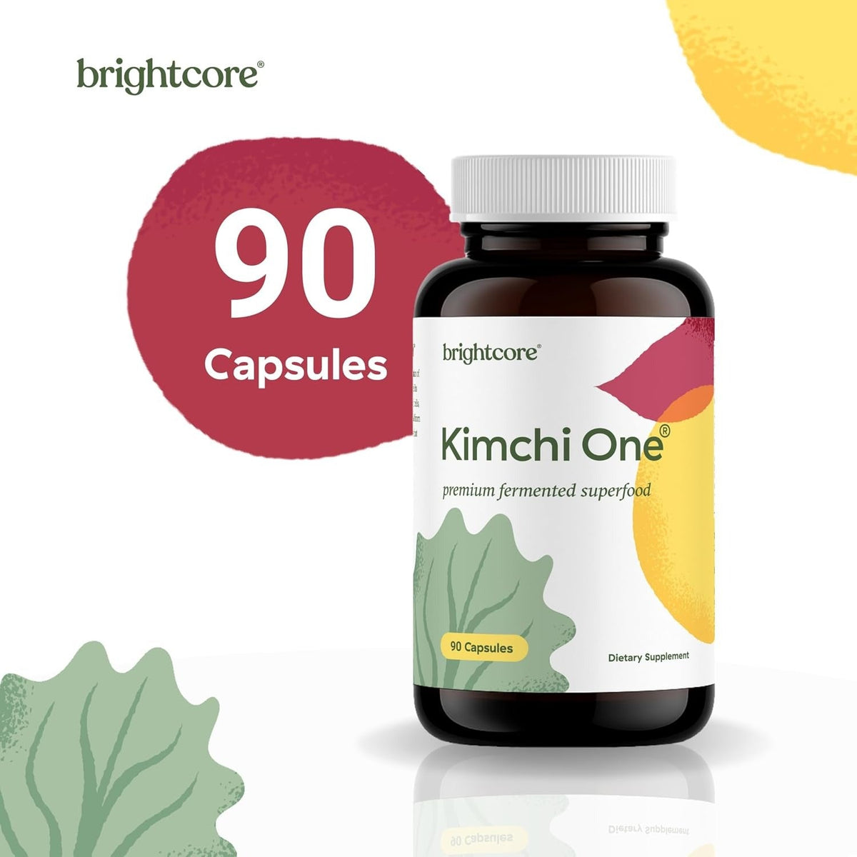 Kimchi One Powder Probiotic Capsules for Gut Health Overall Well Being 90Ct | Fermented kimchi powder with live probiotics, digestive enzymes & antioxidants. Gluten-free, 100% vegan. 90 capsules.