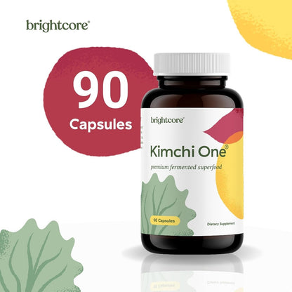 Kimchi One Powder Probiotic Capsules for Gut Health Overall Well Being 90Ct | Fermented kimchi powder with live probiotics, digestive enzymes & antioxidants. Gluten-free, 100% vegan. 90 capsules.